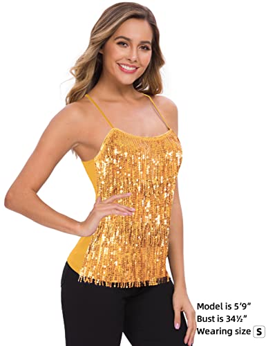 MANER Women’s Sequin Fringe Top Sparkly Party Tank Top Tassel Trim Cami3