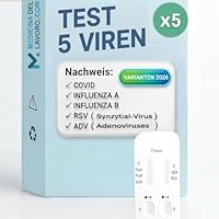 Corona oder Influenza? 5𝐱 5in1 Kombitest - COVID-19, Influenza A/B & RSV & ADV, Schnelltest - Laientest, der Influenza 2024/25 und Corona Combi Test unterscheidet - 5 Stück