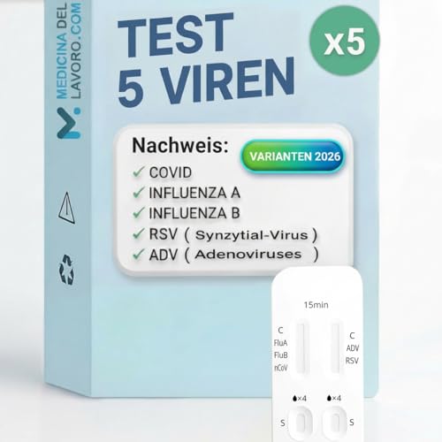 Corona oder Influenza? 5𝐱 5in1 Kombitest - COVID-19, Influenza A/B & RSV & ADV, Schnelltest - Laientest, der Influenza 2024/25 und Corona Combi Test unterscheidet - 5 Stück