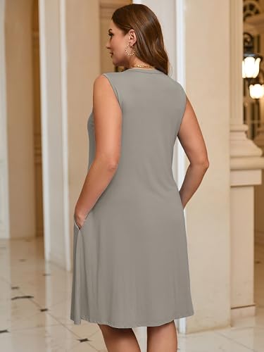 Image of AusLook Plus Size Midi Dress for Women Sleeveless Casual Summer Tank Dress with Pockets A-Line Loose Swing Dress 1-5X