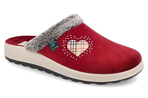 Pantoufles en velours Fly Flot pour femme avec motif cœur bleu