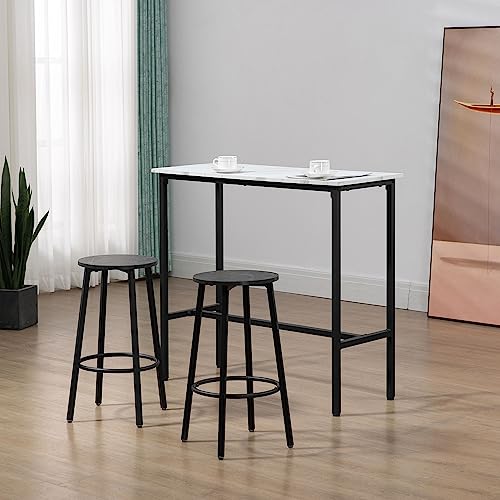 HOMCOM Juego de Mesa de Comedor Mesa Alta de Bar con 2 Taburetes Redondo 3 Piezas Marco de Acero Estilo Moderno para Cocina Salón Blanco y Negro - imagen 6