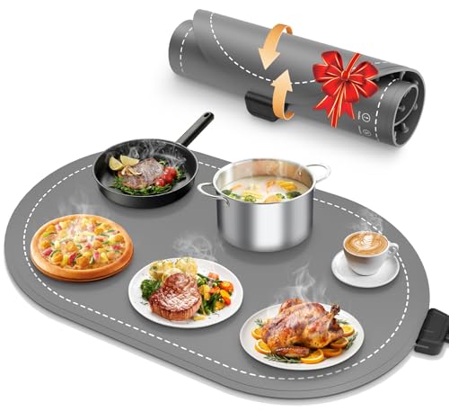 Warming Mat for Food with Adjustable Temperature Timer,10S Fast Heating Electric Food Warming Mat for Parties Buffet Daily,Food Heating Mat with Insulating Pad Raised Feet Protects Table