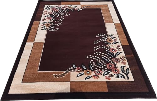 Image of Soft Premium Brown Carpet 5x7 ft Rectangular Washable, Anti-Skid, Fade-Resistant Acrylic Rug for Living Room, Hall, Bedroom, Modern Decor