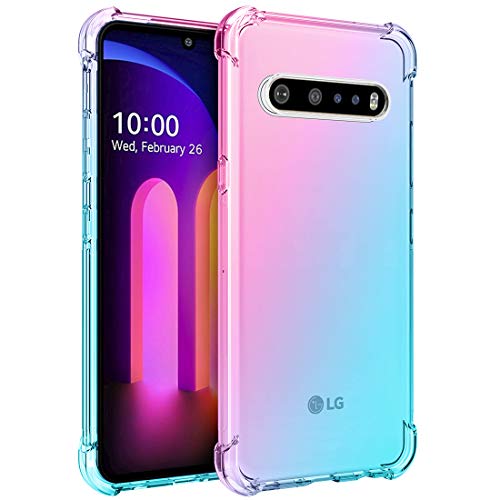 Osophter for LG V60 ThinQ Case, LG V60 Case Clear Transparent Reinforced Corners TPU Shock-Absorption Flexible Cell Phone Cover for LG V60 ThinQ(Pink-Tea)