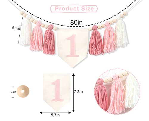 Image of 1st Birthday High Chair Banner,Pink Tassel Theme Banner For Girl,1st Birthday Photo Backdrop,Wall Hangings Decorative for Kids Bedroom Nursery Party Holiday Classroom Decoration (pink)