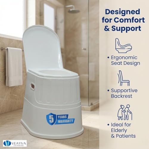 Image of Veayva Plastic Heavy Duty Portable Indian Toilet To Western Convertor Easygo Round Portable Commode | Toilet Stool | Toilet Commode For Patients | Portable Toilet Seat (White)
