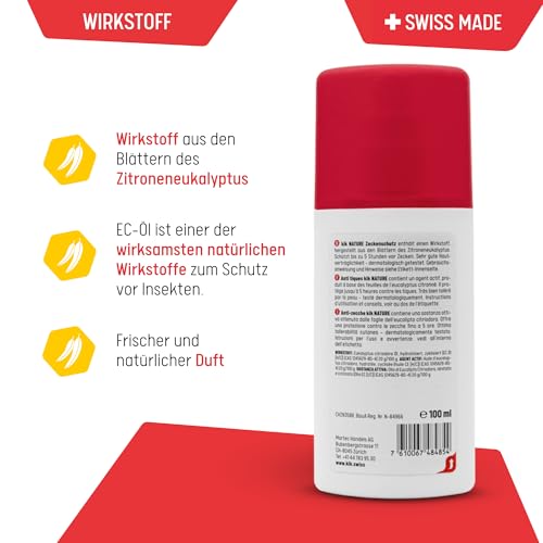 kik NATURE Zeckenschutz Spray 100 ml – Schutz vor Zecken, mit Wirkstoff aus dem Zitroneneukalyptus, hautfreundlich, alkoholfrei und dermatologisch bestätigt, Swiss Made