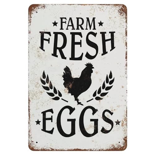 Vintage Farm Fresh Eggs Metal Sign,Farmhouse Style Tin Signs For Chicken Coop Rustic Kitchen Garden Decor Farmhouse Style 8