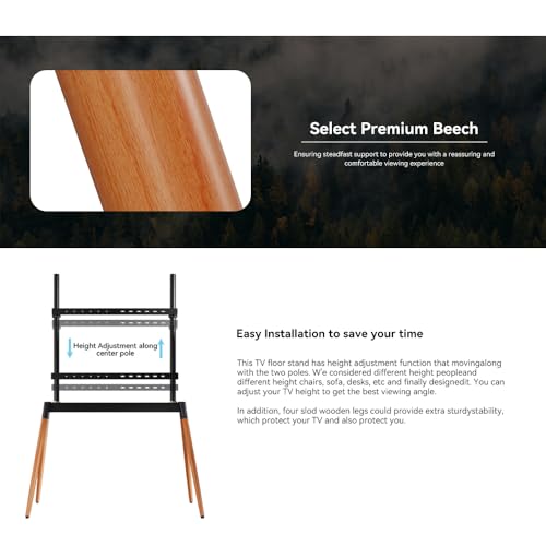 Image of Audiovan Easel Studio Floor TV Stand Quad Wooden Legs for 55-86 Inch, (Height - 1455) 100x100-600x400 VESA Corner (Black, 55-86 Inch)