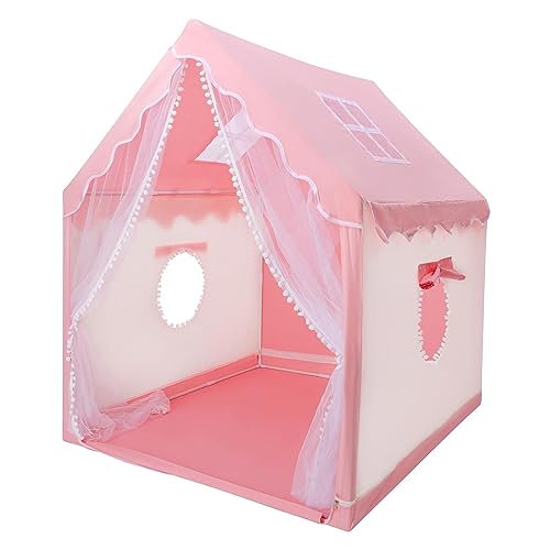 Tente de Jeu Enfants, Grande Château de Princesse Tente Rose pour Filles avec Fenêtres, Cabane Enfant Princesse Intérieur et Extérieur, Cadeau...