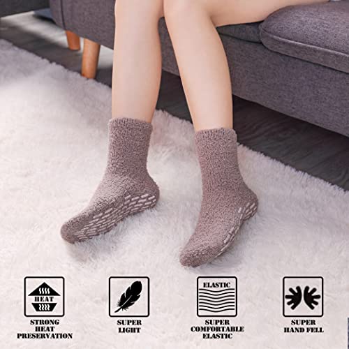 Image of FNOVCO Non Slip Socks for Women Winter Warm Cozy Fuzzy Slipper Socks Soft Fluffy Hospital Socks with Grips