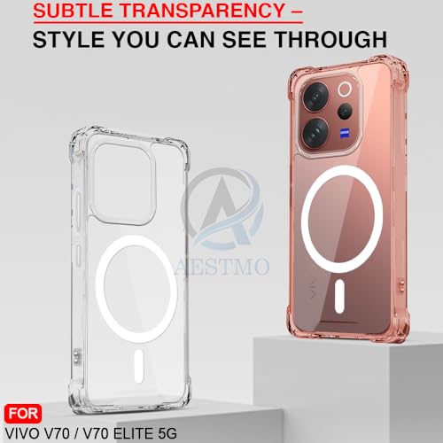Image of AESTMO Clear Back Cover for Vivo V70 / V70 Elite 5G | 360 Protection | Transparent Back Cover for Vivo V70 / V70 Elite 5G (PC + TPU, Compatible with MagSafe Accessories, Transparent Bumper)