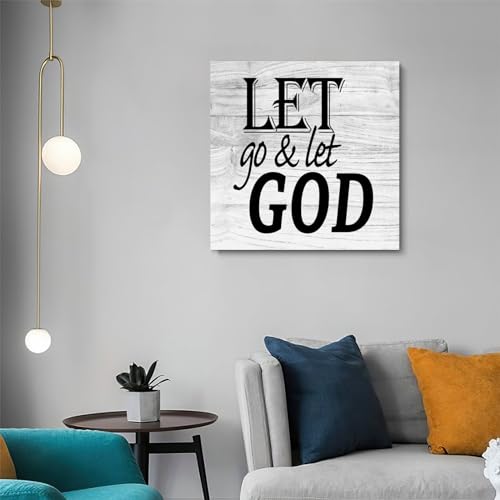 Cuadro de lienzo motivacional Let Go & Let GOD para decorar el dormitorio con estilo rústico 3