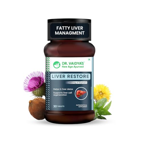 Image of Dr. Vaidya's Liver Restore Tablets with Milk Thistle and Dandelion | 600mg Silymarin | Ayurvedic Liver Detox & Care Supplement | Supports Liver Health, Cleansing, Digestion & Metabolism | 30 Tablets, Pack of 1