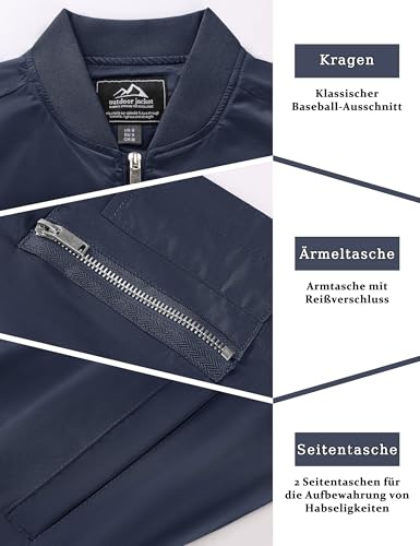 Herren Leichte Dünne Bomberjacke mit Ärmeltasche Blouson Jacke Übergangsjacke Stehkragen US Fliegerjacke mit Innentasche – Bild 5