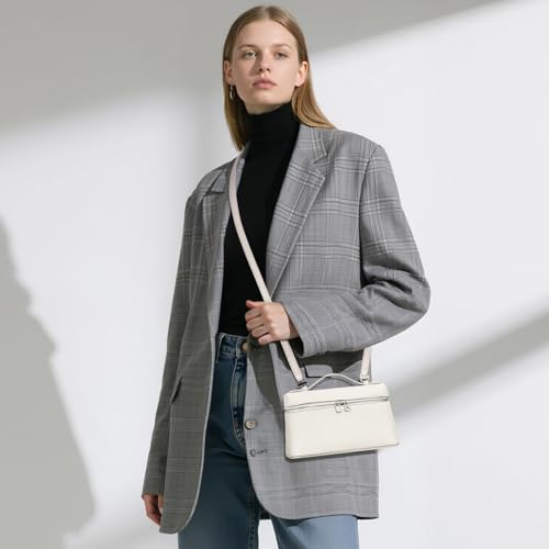 Larcenciel Elegant Small Leather Crossbody Purse for Women, Trendy Cream White Shoulder Bags with Zipper Closure & Adjustable Strap, Cute Top-Handle ladies Handbags for Everyday Work Wedding Going Out2