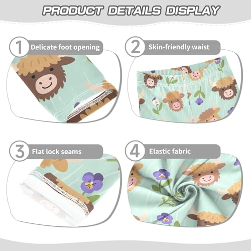 Cartoon Highland Cow Flower Girls Leggings Soft Stretch Workout Yoga Dance Pants for Kids Casual Tights3