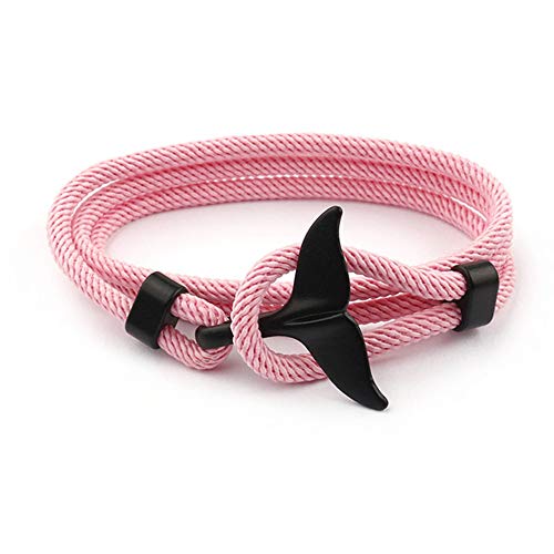 HelloNita Unisex Adjustable Milan Cord Rope Whale Tail Wrap Bracelet for Men and Women (Pink)