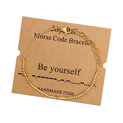 Image of JoycuFF Inspirational Morse Code Bracelets for Women Silver Beads Jewelry Encouragement Mantra Gifts for Her