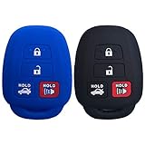 2Pcs Coolbestda Car Full Key fob Case Skin Jacket Holder Protector Wallet for Toyota Camry SE LE Avalon Corolla RAV4 Venza Highlander Sequoia HYQ12BDM Black Blue