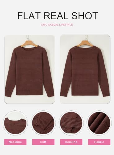Image of SHEWIN Women's Sweaters Crew Neck Crochet Sweater Lightweight Knit Long Sleeve Tops Shirts Loose Fit Spring 2026