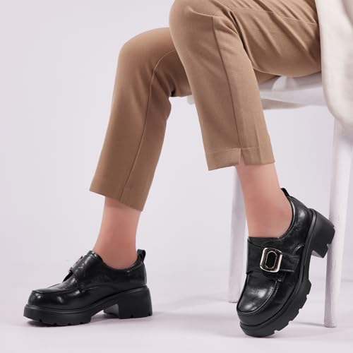 Image of Loafers for Women Platform Chunky Loafers Hook and Loop Casual Dressy Shoes