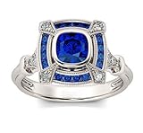 HUKQBUNX 925 Sterling Silver Aquamarine Topaz Mossan Stone Women's Fashion Zircon Sapphire Hollow Out Classic Ring Wedding Engagement Ring Size 6-10(Size 7)