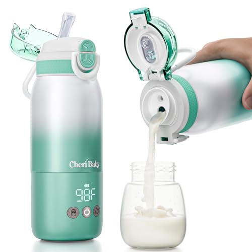 Portable Bottle Warmer for Travel – Fast Heating, Dual Heating Modes for Breasmilk & Formula, 45W Super Fast Charging, Travel Bottle Warmer On-The-Go, 5-Temp Control, Extra Straw Lid, 12 Ounces
