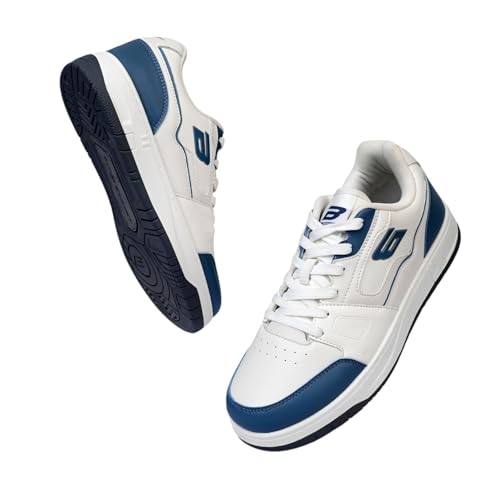 Image of Bond Street Men's White & Beige PU Casual Sneakers | Stylish Lace-Up Shoes for Men | Lightweight Footwear | Comfortable & Durable PVC Sole Sneakers