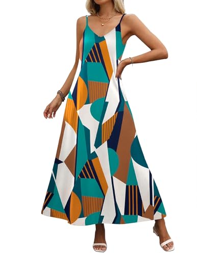 Image of Zeagoo Womens Summer Maxi Dress Spaghetti Strap Casual Printed Dress Boho Floral Beach Sundress,
