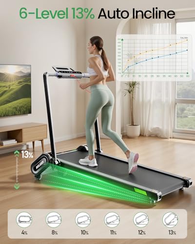 Image of Akluer 13% 6-Level Walking Pad with Auto Incline - Treadmill with Auto Incline and Remote Control, 330Lbs Capacity Portable Under Desk Treadmill for Home Office, LED Display
