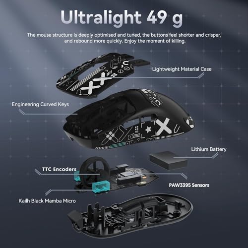 Image of ATTACK SHARK X3 Pro 4K /8K Hz Mouse, 49g SUPERLIGHT, PixArt PAW3395 Gaming Sensor, BT /2.4G Wireless /Wired Gaming Mouse, 6 Adjustable DPI Up to 26000, 200 Hours Battery (Black)