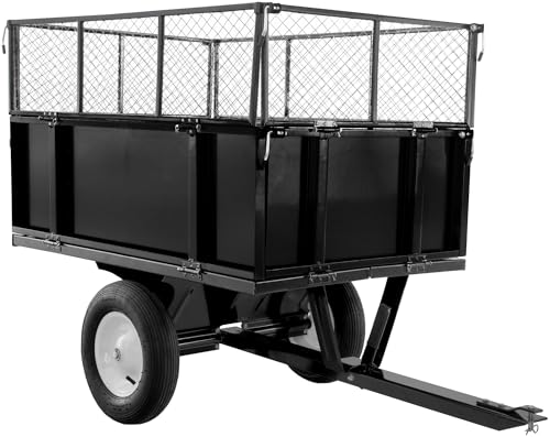 clp rimorchio ribaltabile per atv 300 kg per trattorino, carrello da giardino con sponde abbattibili e rete, attacco universale, nero, colore:nero