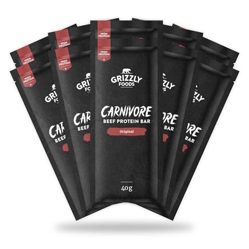 Grizzly Foods • Carnivore Beef Bars (10 x 40g) • 100% Rindfleisch • Über 40% Protein • Ohne Zucker & Zusätze • High Protein Low Carb Snack • Fleischriegel für Sport, Fitness, Muskelaufbau & unterwegs