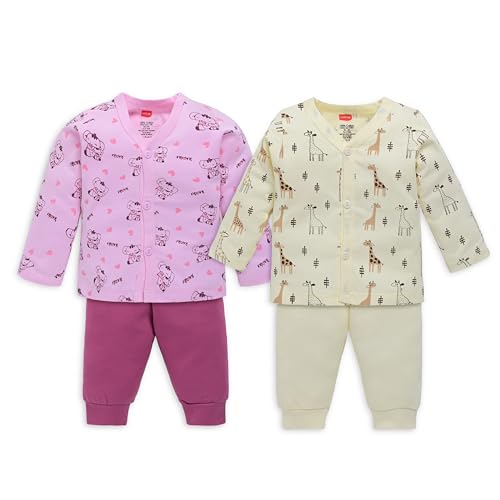 Image of LuvLap Baby Boys & Girls Full Sleeve100% Cotton Jhabla & Pyjama Sets Pack of 2