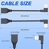 Xiatiaosann Kabel przedłużający USB 2.0 90 stopni, kabel USB A męski na żeński, kabel do przesyłania danych i ładowanie z prawego/lewym kątem (30 cm/11,8 cala, lewy i prawy)