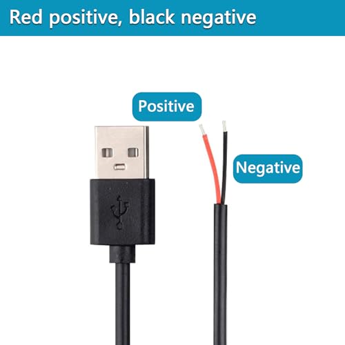 Image of 6Pcs 3.3Ft 22AWG USB 2.0 Male 2Pin Pigtail Cable, 3A 3V 5V 9V 12v 24v USB Type A 2 Core Bare Wire Open End Extension Cable with 6Pcs Quick Wire Cable Connector for DIY Repair Cable