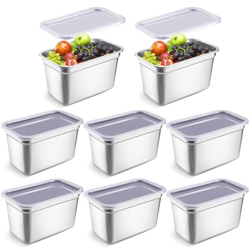 Suttmin 8 Pcs Stainless Steel Food Storage Containers, 6 Inch Deep