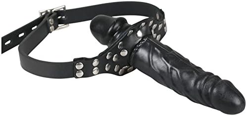 FST Double-Cock Lockable Realistic Penis Gag, Mouth Gag with Adjustable Leather Strap, SM Dildo Gag(Long & Short)