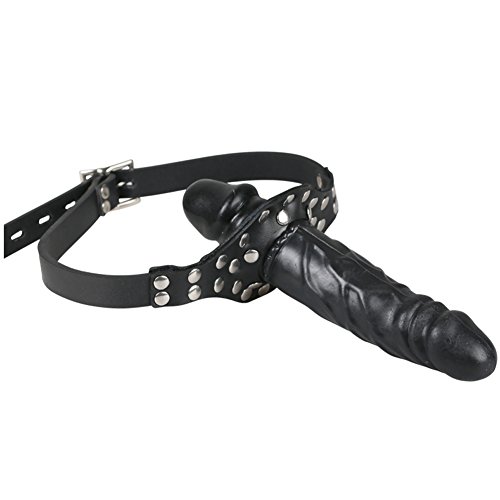 FST Double-Cock Lockable Realistic Penis Gag Mouth Gag with Adjustable Leather Strap SM Dildo Gag(Long & Short)
