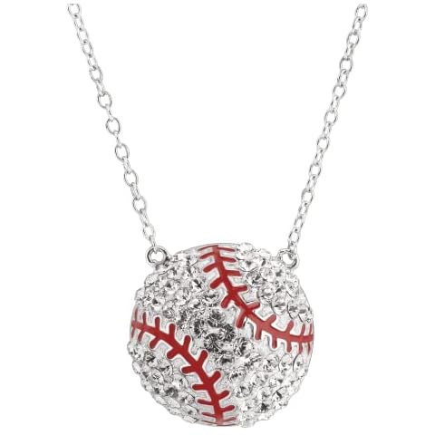 Crystaluxe Baseball Necklace with Crystals in Sterling Silver, 16" + 2" Extender Cover