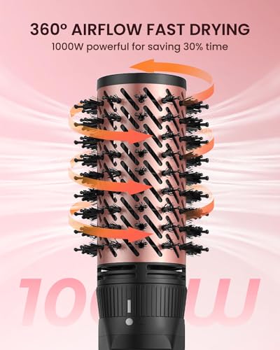 Mooqlizz Rotating Hair Dryer Brush, 3 in 1 Round Hot Air Spin Brush Set, Volumizer Blow Dryer Brush with 2 Brushes and Concentrator, Pink Black - Thumbnail 3