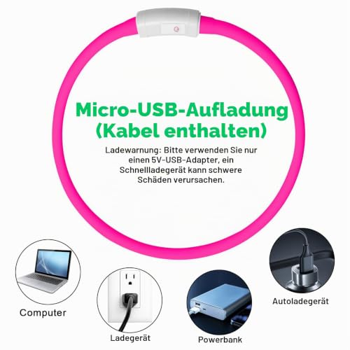 AUAUY LED Leuchthalsband Hund, Längenverstellbarer, Silikon, 4 Modus, Rosa – Ansicht 5