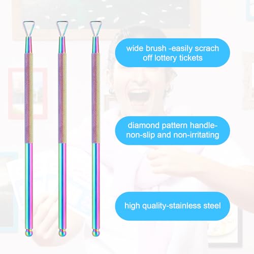 Image of Ymapinc 3PCS Lottery Scratcher Tool, Nail Scraper Tool for Lottery Enthusiasts, Metal Lottery Ticket Scratcher, Scratch off Tool Is Hard and the Lottery Ticket Is Scratched Smoothly, Rainbow Finish