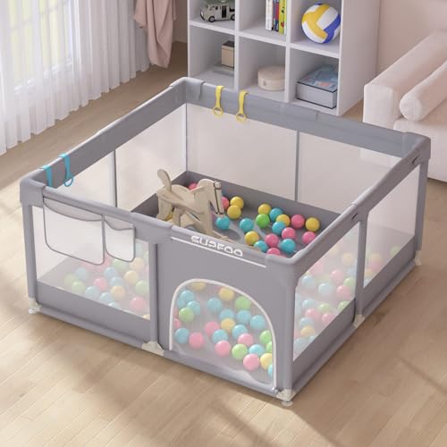Image of SUPFOO Baby Playpen,Playpen for Babies and Toddlers Thickened Sponges Ensure Safety,Play Yard for Baby with Storage Bag & Anti-Slip Base,Sturdy Safety Kids Activity Center (Size 47"x47"x27")
