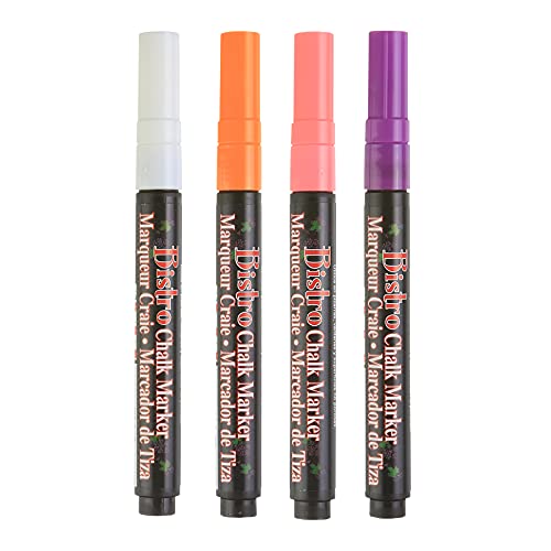 Uchida, 482-4H, 4 Piece, Bistro Fine Line Chalk Marker Set, Fluorescent Colors #TOP3