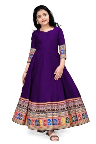 Image of Cotton Silk Long Anarkali Kurta for Girls