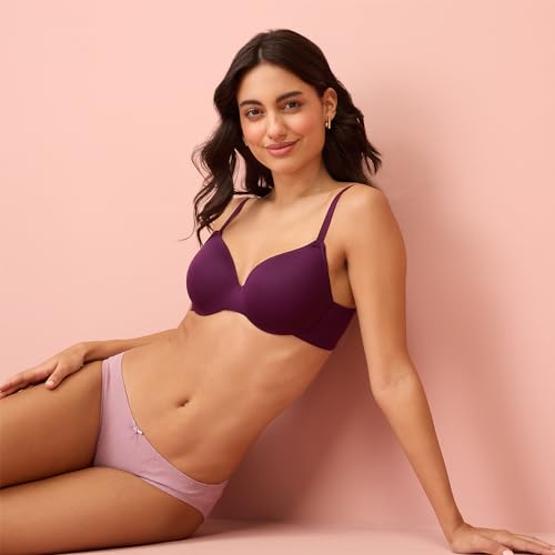 Image of NYKD NYB218 Modal Fabric Lightly Padded Wired T-Shirt Bra for Women Seamless Neckline Non Slip Shoulder Straps