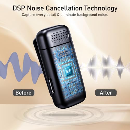 Image of pTron KWM-2 Type C Wireless Microphone with Charging case w /Noise Cancellation, 48Hrs Battery, 20m Wireless Range, Collar Mic for DSLR /iPhone /Android, Vlog, Streaming /Zoom Meeting (Black)